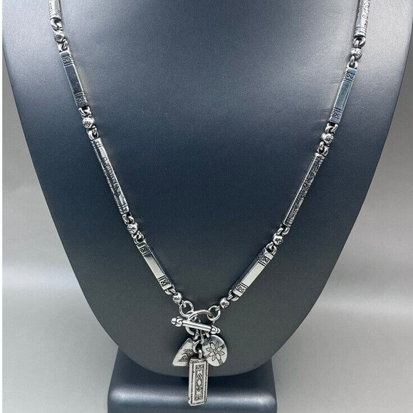 Brighton Silver Plated Charm Necklace Toggle Clasp Pendant Tassle Scroll Chain‎ - Picture 3 of 8